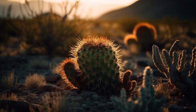 Épines acérées sur une plante succulente en terrain aride générée par l'IA