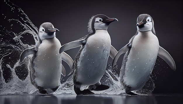 Photo gratuite pingouins de la nature animale se dandinant sur la côte glacée générée par l'ia