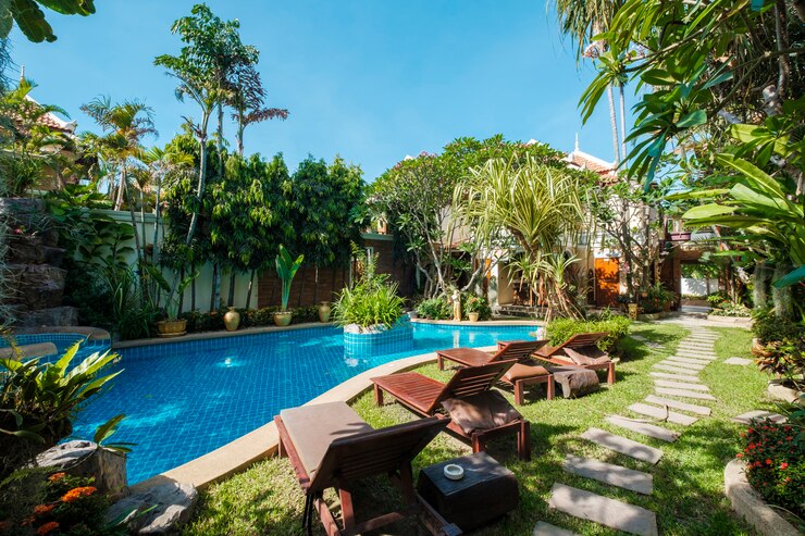 Photo gratuit piscine au resort