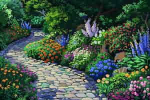 Photo gratuite pixel art style floral garden illustration