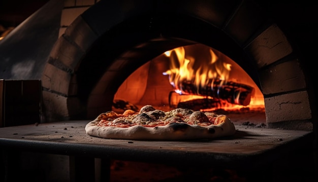 Photo gratuite une pizza au feu de bois est cuite dans un four à bois.