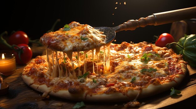 Pizza au fromage mozzarella sur planche de bois libre