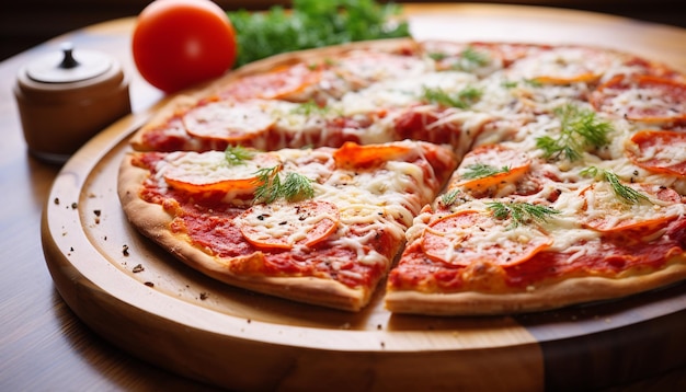 Photo gratuite pizza fraîchement cuite sur table en bois gourmet italien généré par l'ia