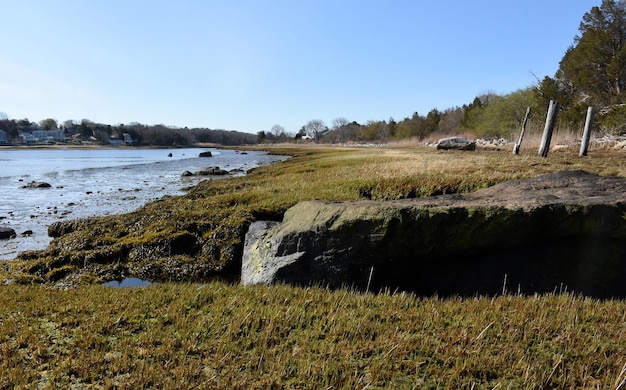 Plage Côtière Avec Marais Salants Et Herbes Marines