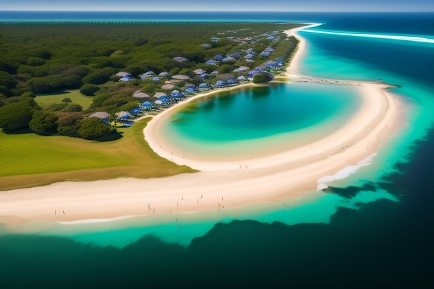 Une plage avec une plage de sable blanc et une plage au milieu