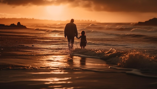 Plaisir en famille au bord de l'eau généré par l'IA