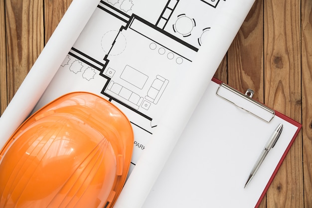 Plan D'ingénieur Vue De Dessus Sur Fond De Bois