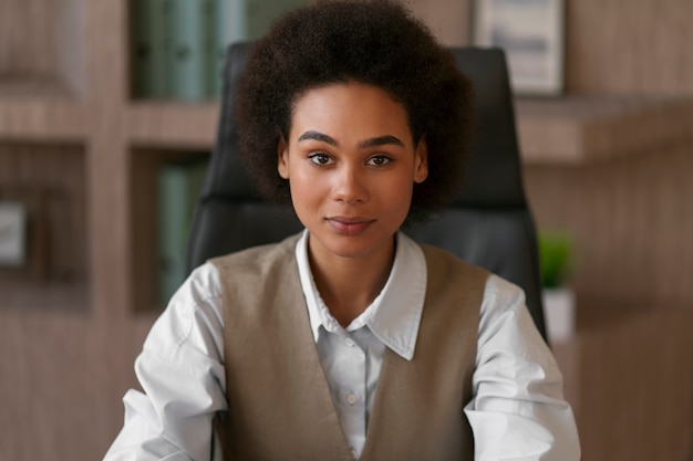 Plan moyen femme économiste travaillant au bureau