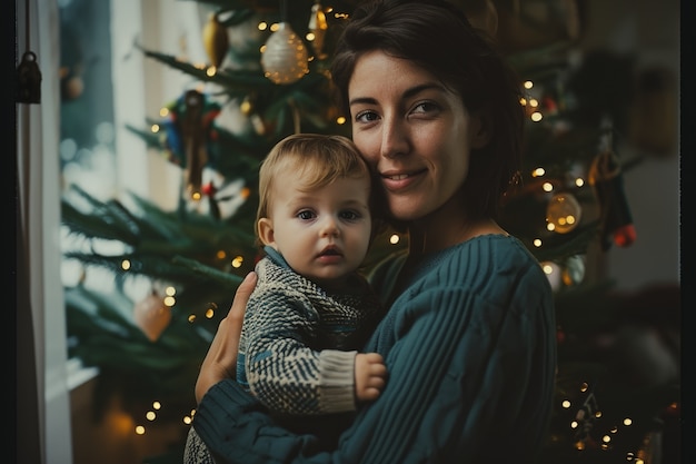 Plan moyen, mère, tenue, enfant