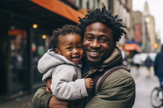 Plan moyen, père tenant bébé