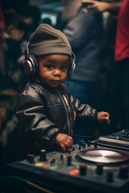 Plan moyen, petit enfant étant DJ