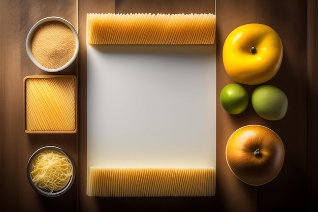 Photo gratuite une planche à découper blanche avec des pâtes et des ingrédients dont un bol de spaghettis et un bol d'ingrédients frais.