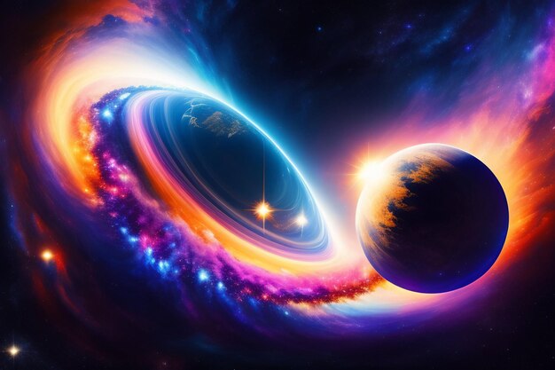 Planètes dans l'espace avec un fond bleu et violet