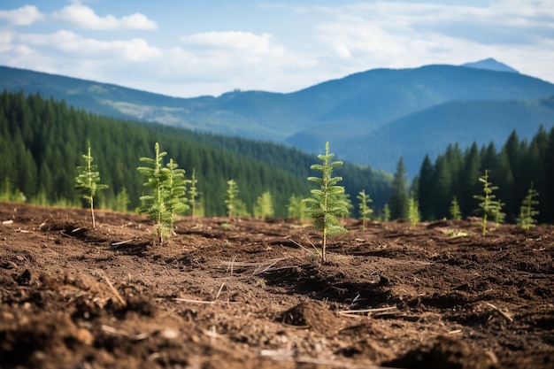 Photo gratuite plantage de nouveaux arbres plantation de nouveaux arbres dans une zone ouverte d'un arbre conifère de montagne