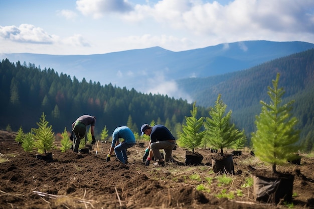 Photo gratuite plantage de nouveaux arbres plantation de nouveaux arbres dans une zone ouverte d'un arbre conifère de montagne