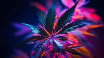 Photo gratuite une plante de cannabis aux couleurs du néon
