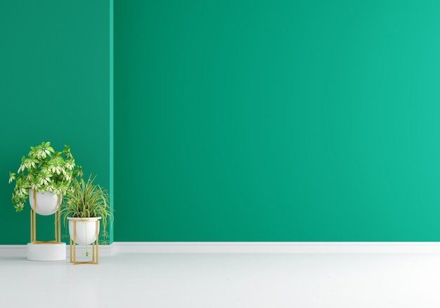 Plante verte dans un salon vert avec espace copie