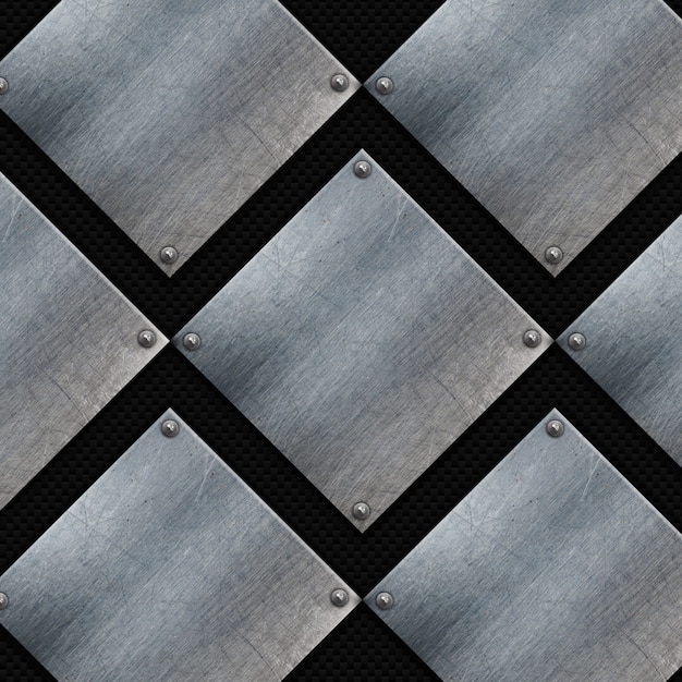 Plaques de métal grunge sur une texture de fibre de carbone