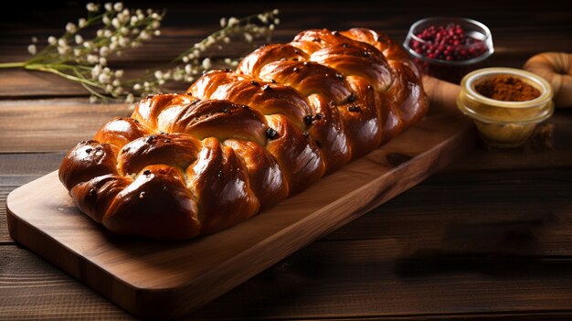 Un plat de challah pour Hanouka sur la table