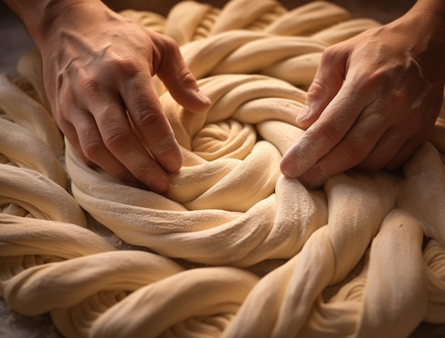 Un plat de challah pour Hanouka sur la table