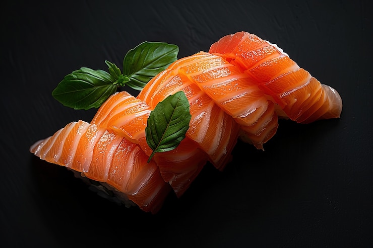 Photo gratuit un plat de sushi de fruits de mer très détaillé avec un simple fond noir