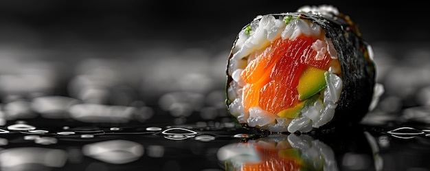 Photo gratuite un plat de sushi de fruits de mer très détaillé avec un simple fond noir
