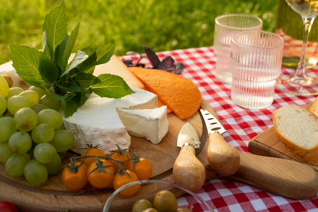 Photo gratuite plateau avec variété de délicieux fromages