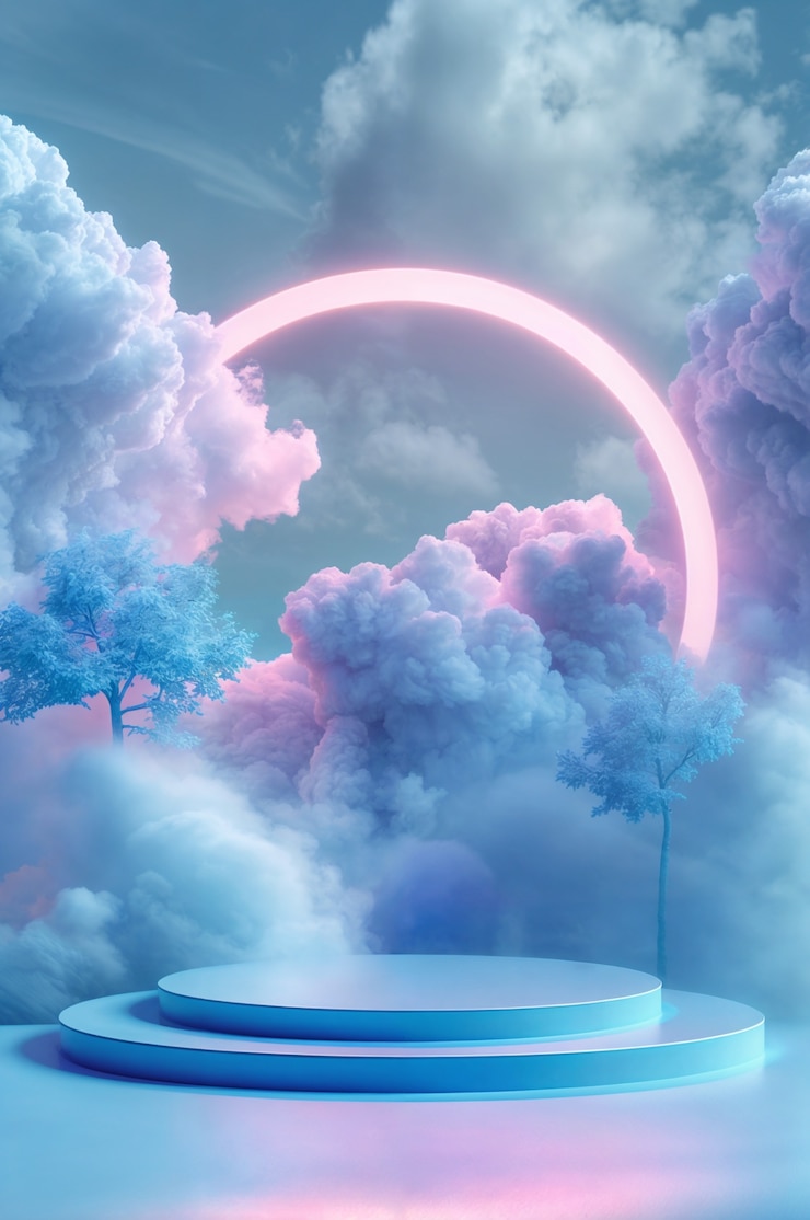 Photo gratuit plateforme pour présenter des produits avec une esthétique et des couleurs rêveuses