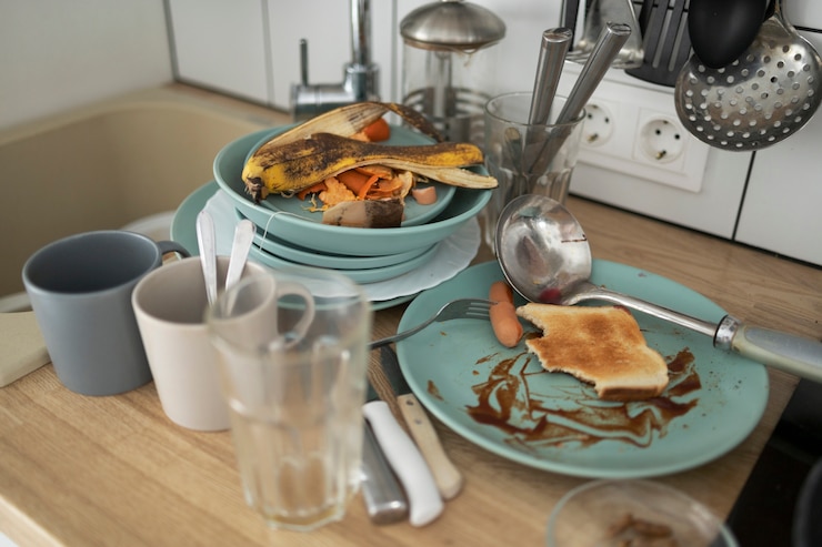 Photo gratuit plats et tasses sales à angle élevé