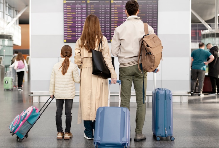 Photo gratuit plein coup de famille à l'aéroport