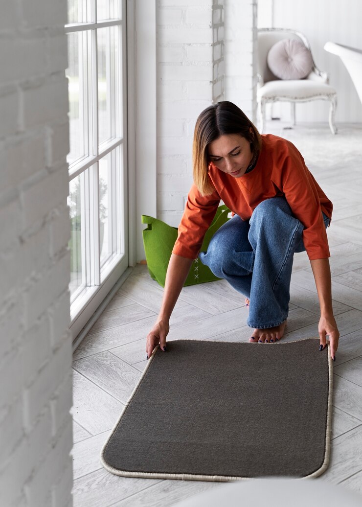 Plein coup femme décorant la porte d'entrée