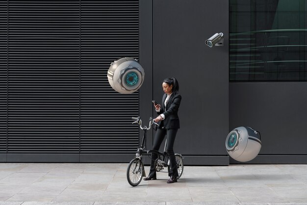 Plein coup femme à vélo à l'extérieur