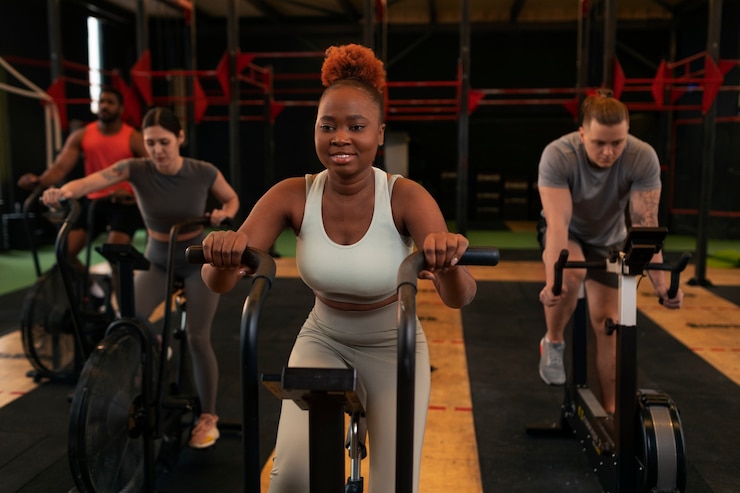 Photo gratuit plein coup de personnes s'entraînant ensemble au gymnase
