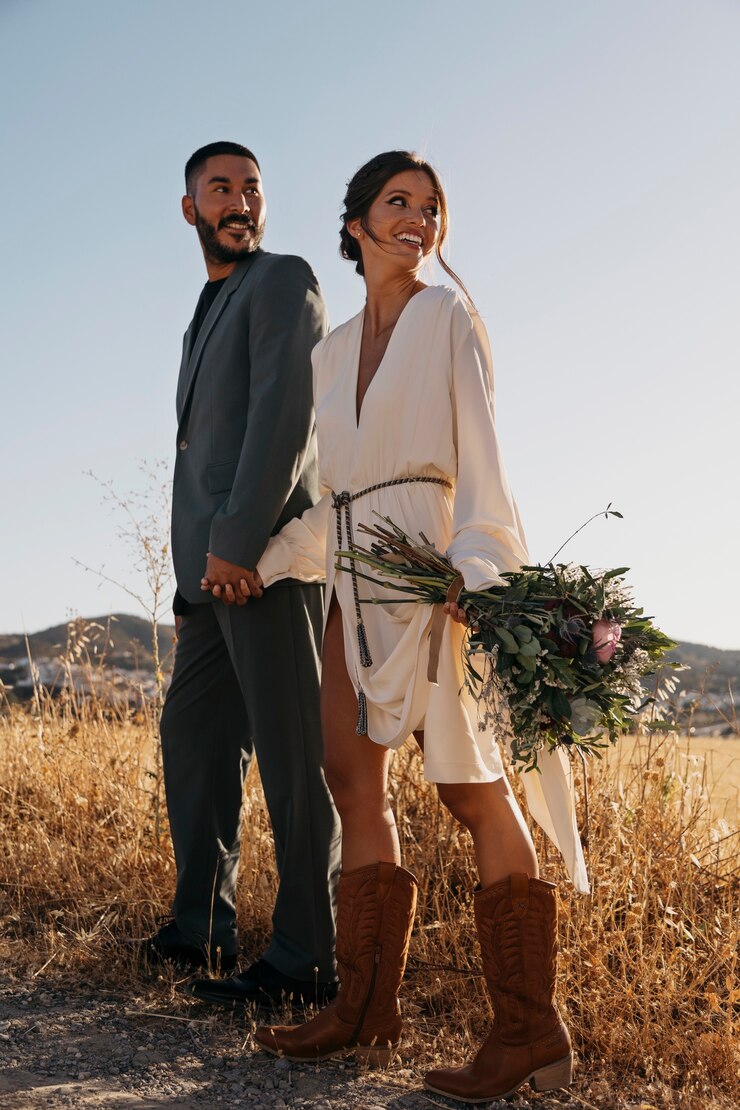 Photo gratuit plein coup smiley couple main dans la main