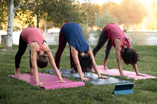 Plein de femmes faisant du sport ensemble