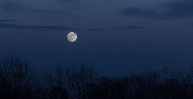 Pleine lune dans le ciel sombre au lever de la lune