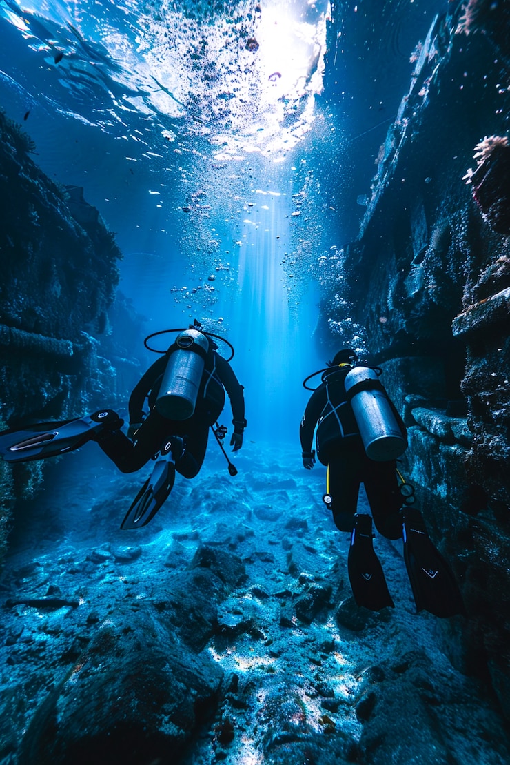 Photo gratuit plongez sous la mer entouré de ruines de bâtiments archéologiques