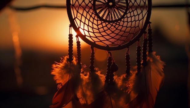 Plume de la culture indigène attrapant la beauté du coucher du soleil générée par l'IA