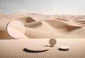 Photo gratuite podium sur fond de sable avec parasol et ombre sur le fond pour le parfum cosmétique fa