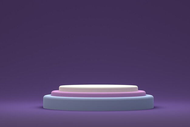 Podium ou piédestal minimal sur fond violet pour la présentation de produits cosmétiques