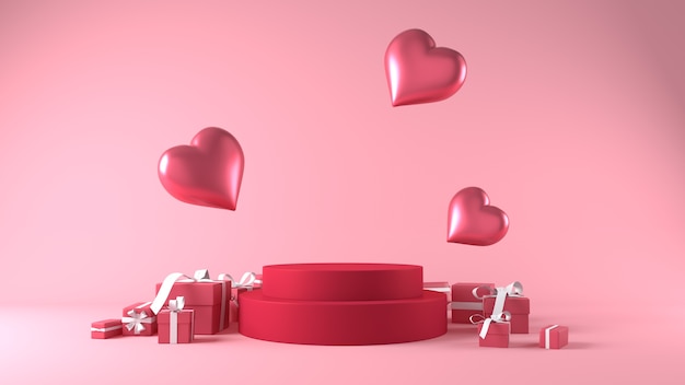 Photo gratuite podium pour le placement de produit à la saint-valentin avec des décorations