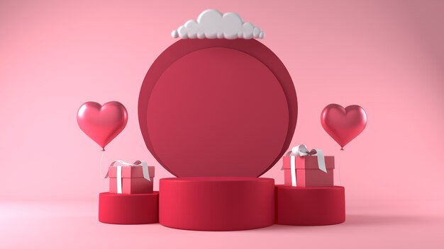 Podium pour le placement de produit à la Saint-Valentin avec des décorations