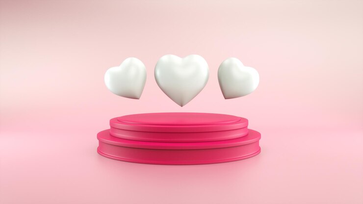 Photo gratuit podium pour produit à la saint valentin avec coeurs blancs