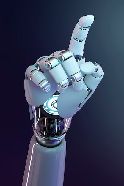 Pointage du doigt de la main Cyborg, technologie de l'intelligence artificielle