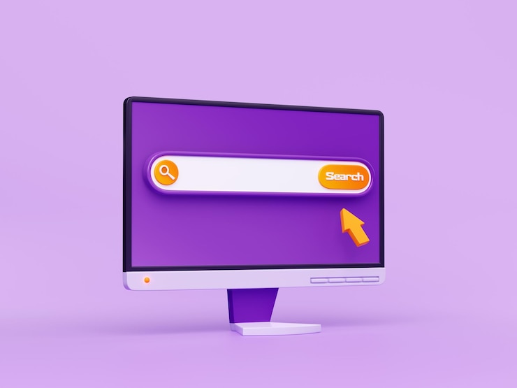 Photo gratuit pointeur de barre de recherche 3d sur le bureau