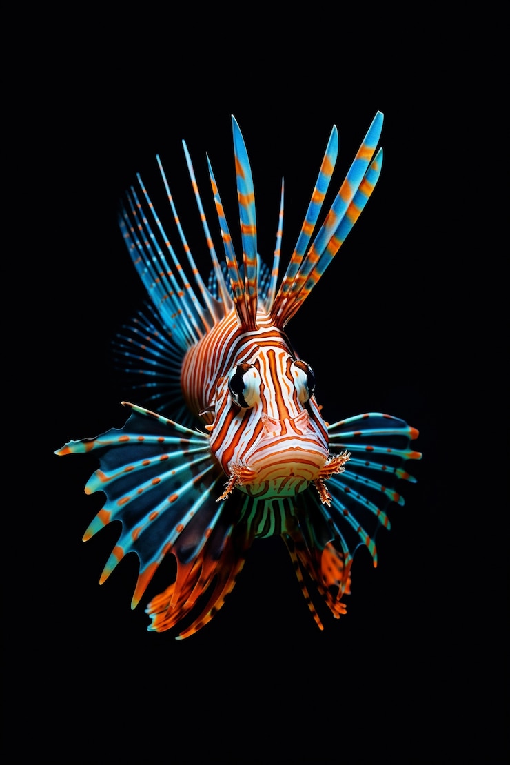 Photo gratuit poisson aux motifs colorés et complexes avec un fond noir