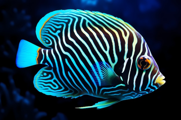 Photo gratuite poisson coloré 3d avec un fond sombre