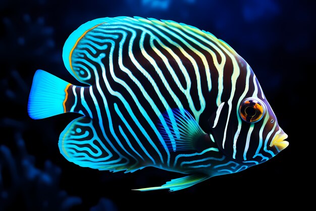 poisson coloré 3d avec un fond sombre