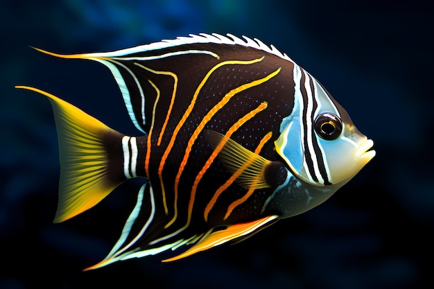 Photo gratuite poisson coloré 3d avec un fond sombre