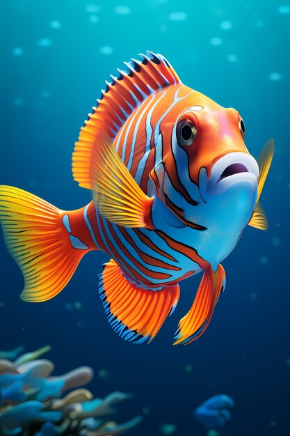 poisson coloré 3d sous l'eau